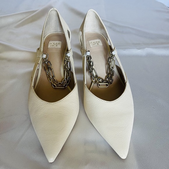 Louise et Cie Shoes - Louise et Cie Beige Soft Leather Chain Detail Heels Size 6.5